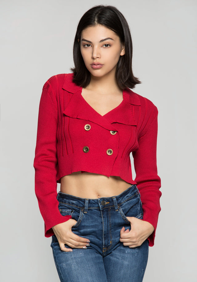 Scarlet Red Tailored Cropped Jacket - ownthelooks-Development