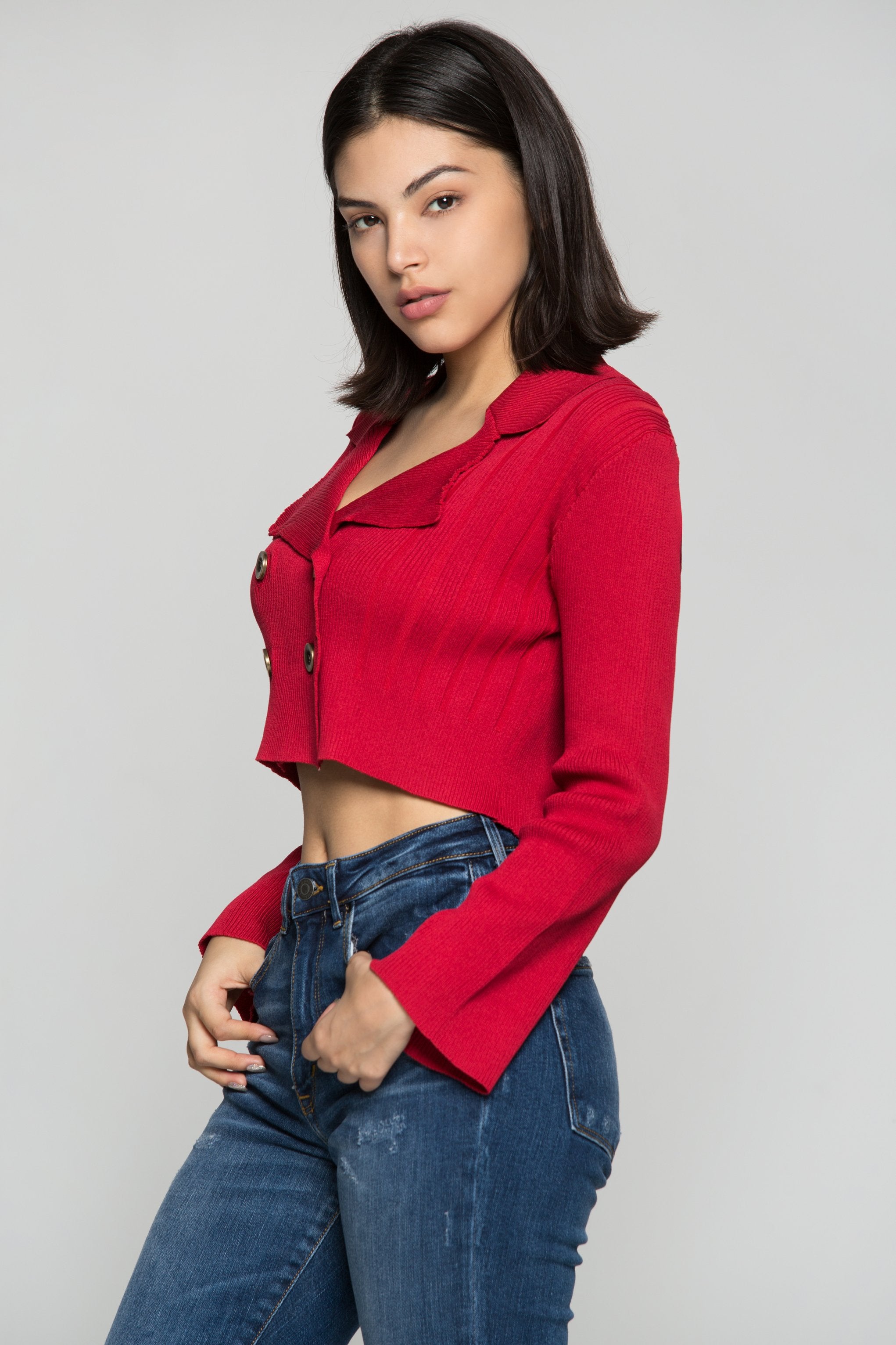 Scarlet Red Tailored Cropped Jacket - ownthelooks-Development