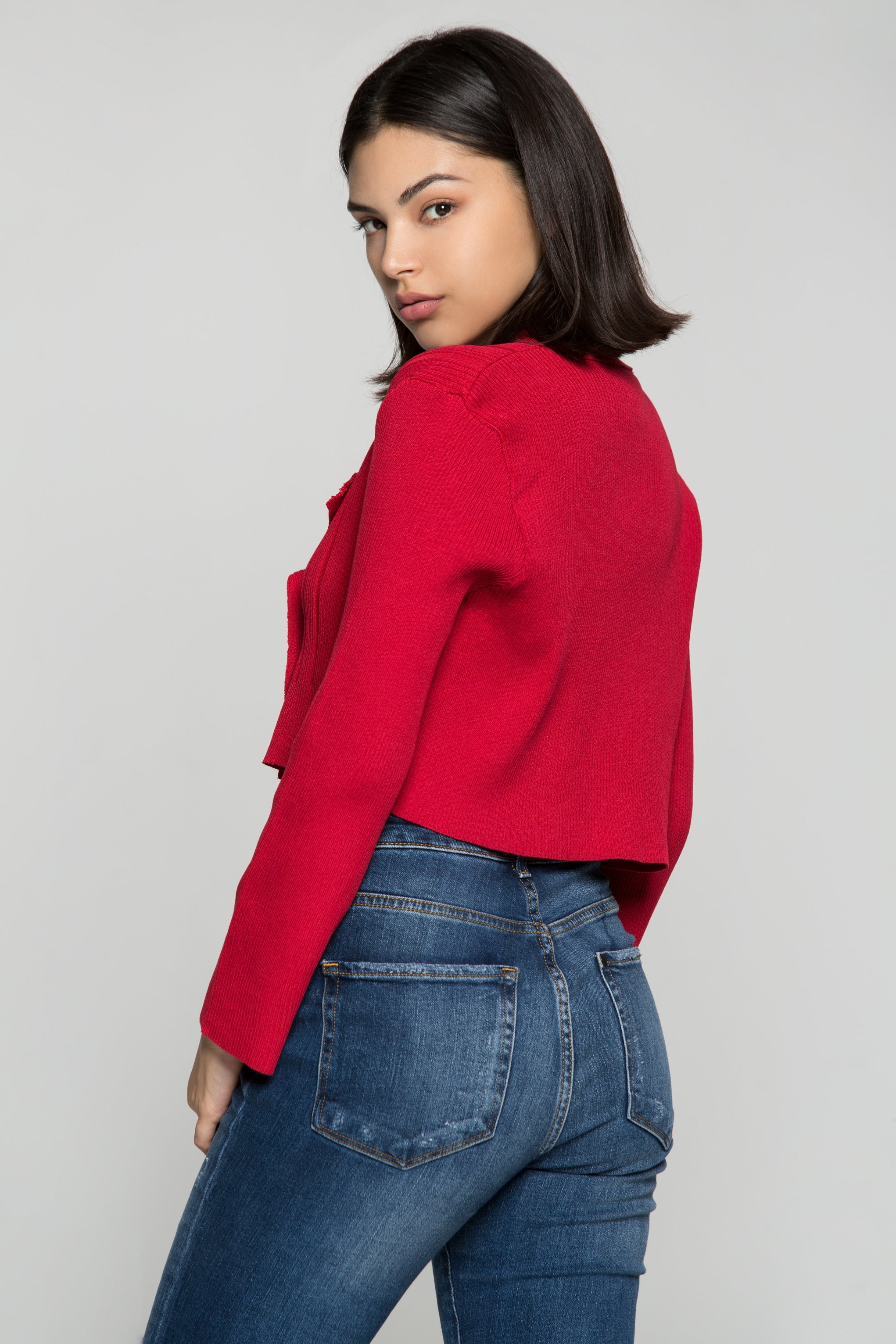 Scarlet Red Tailored Cropped Jacket - ownthelooks-Development