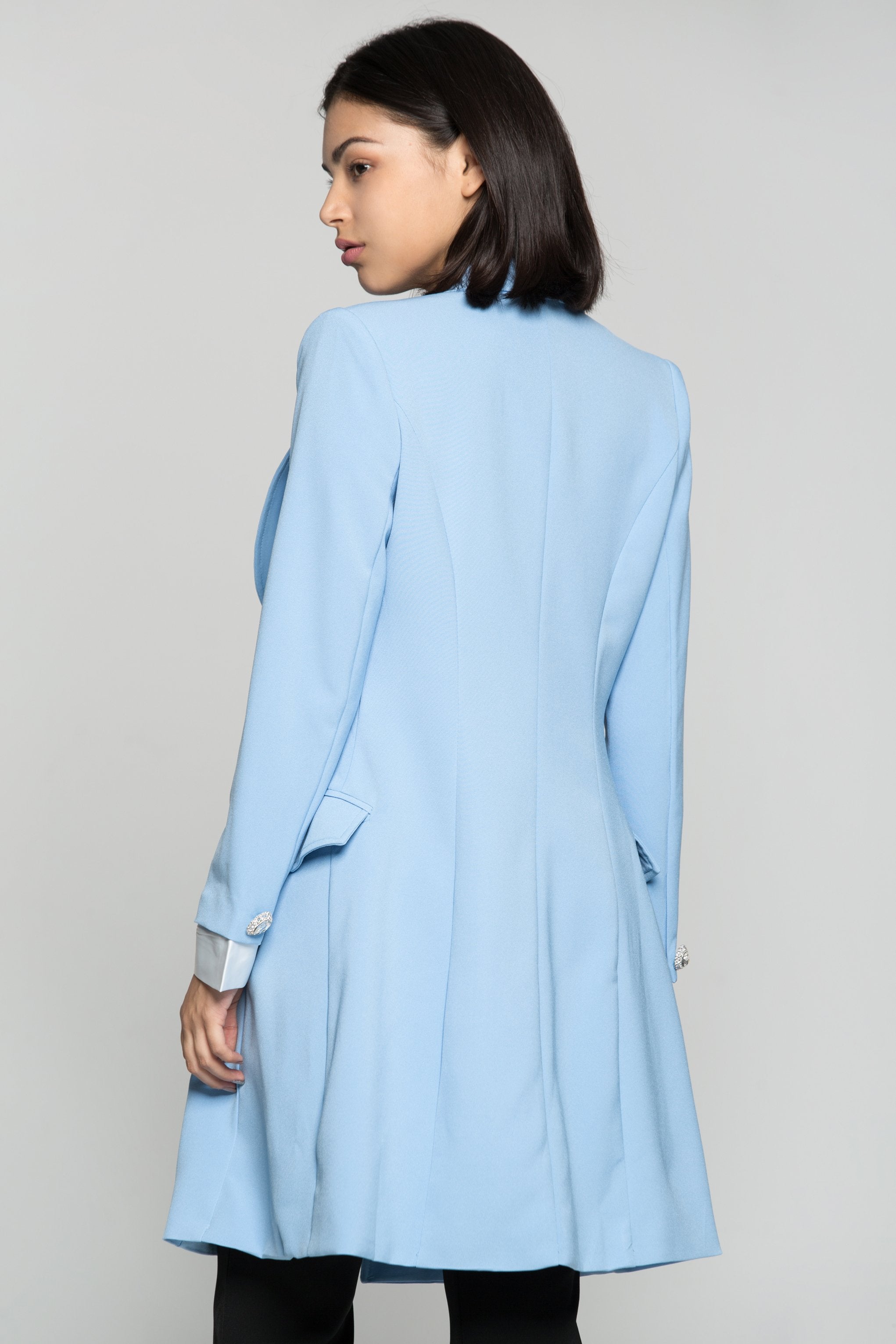 Sky Blue Double Breasted Diamond Encrusted Blazer Dress - ownthelooks-Development