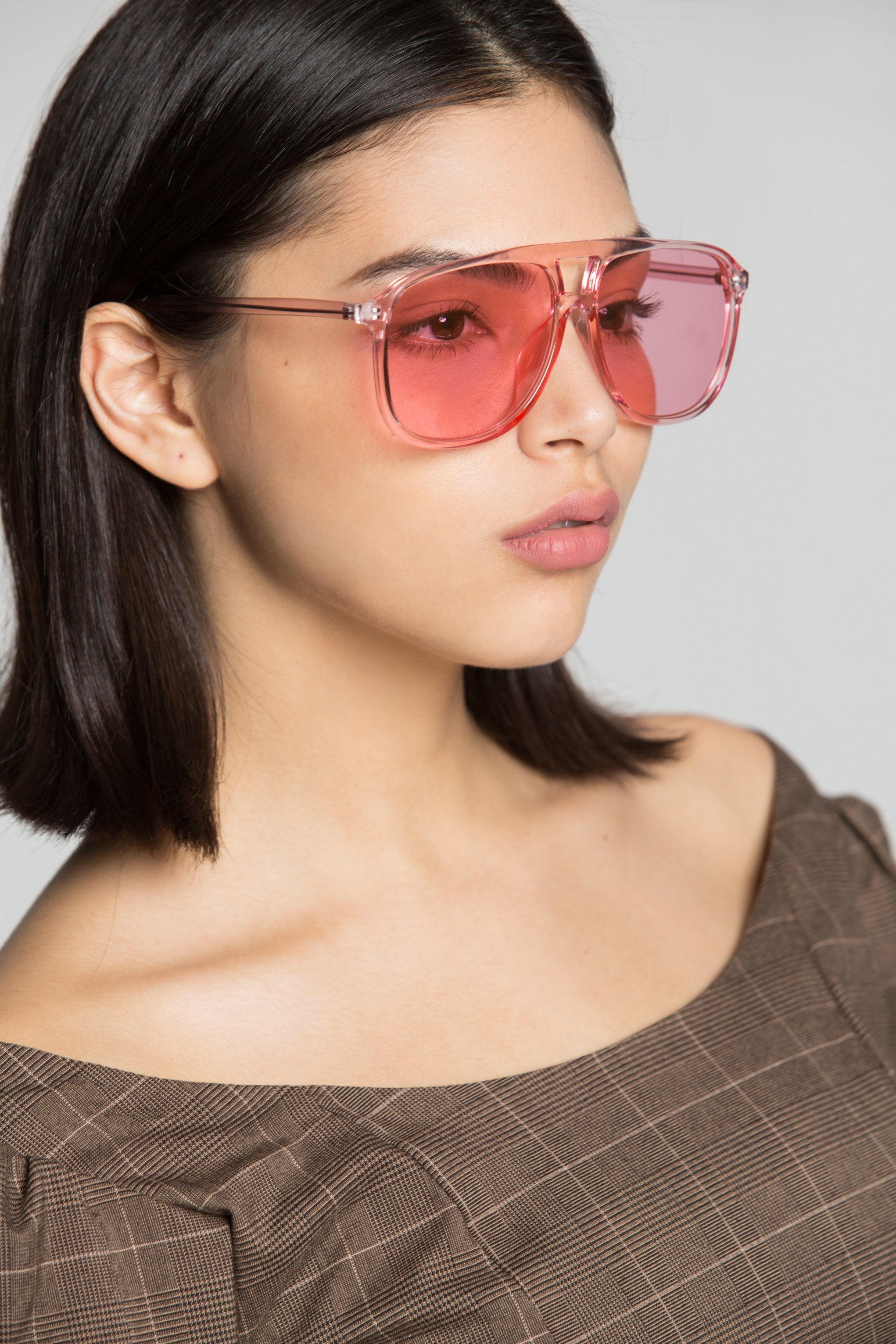 Taffy Pink Transparent Square Sunglasses - ownthelooks-Development