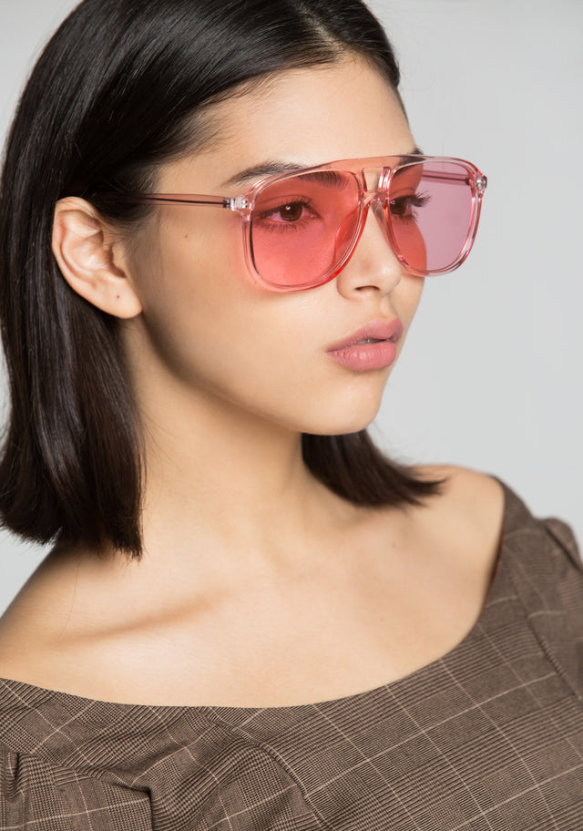 Taffy Pink Transparent Square Sunglasses - ownthelooks-Development