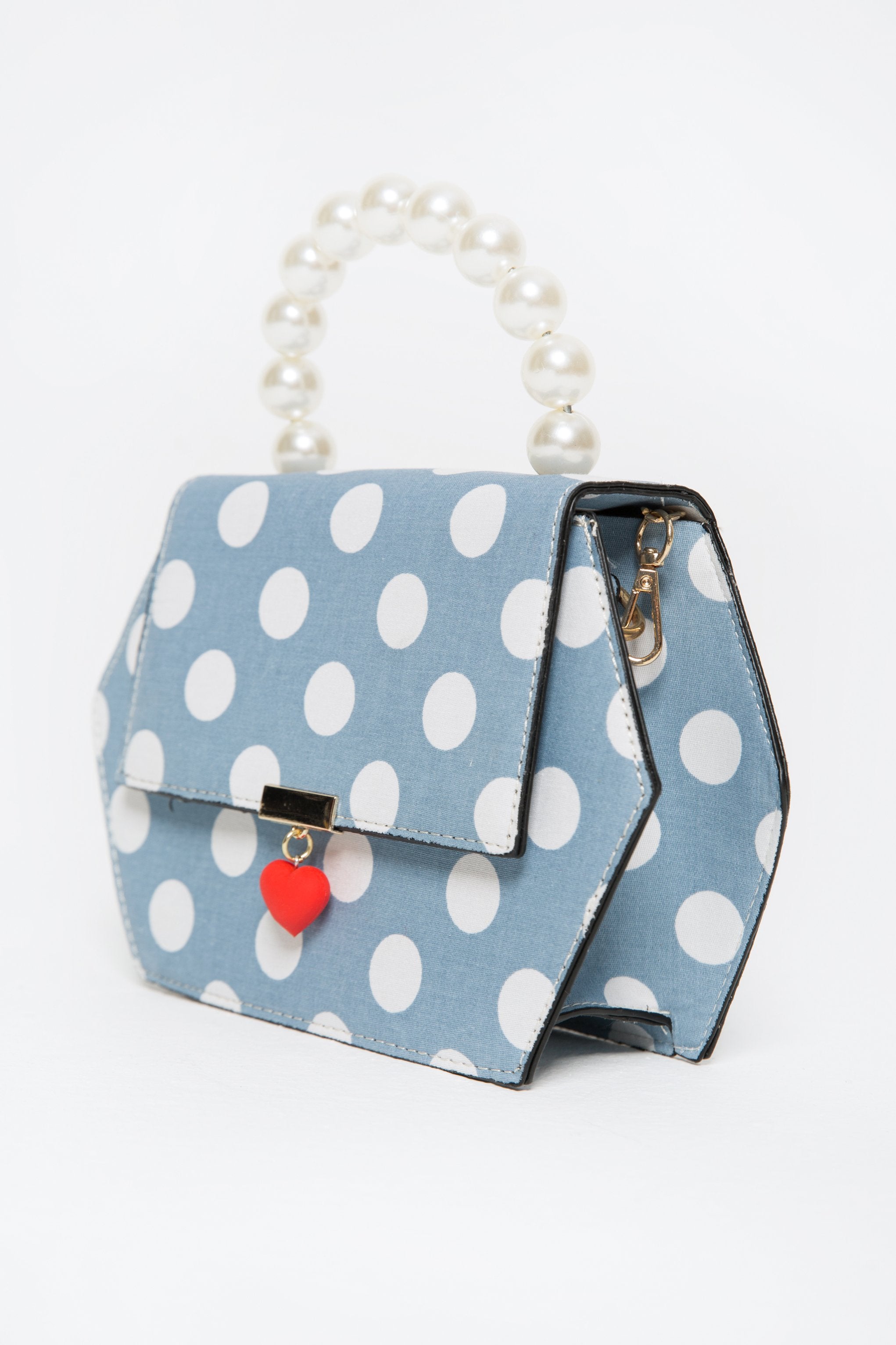 True Blue and White Polka Dots Hexagon Handbag - ownthelooks-Development