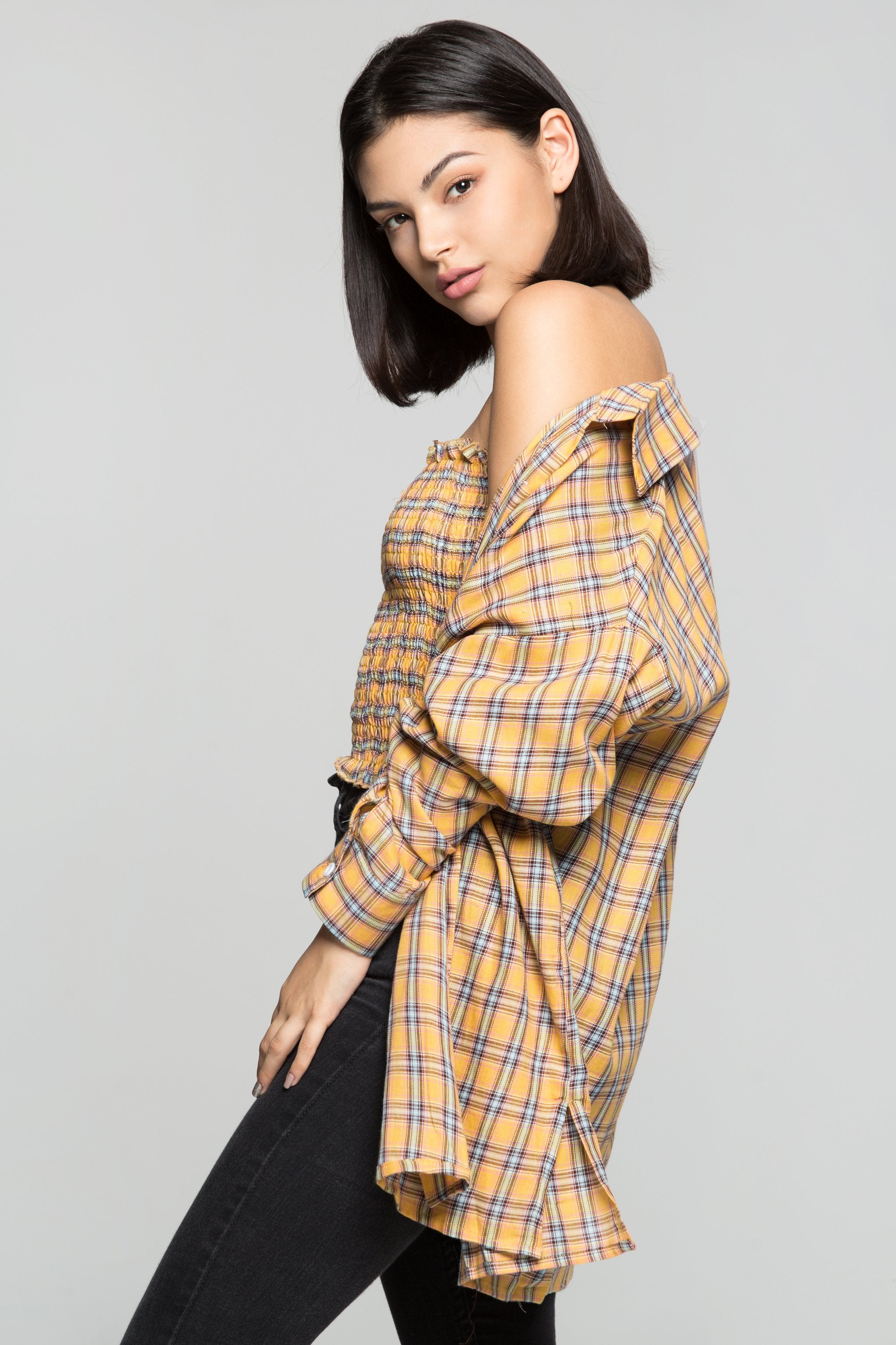 Yellow and Blue Madras Print Long Shirt - ownthelooks-Development