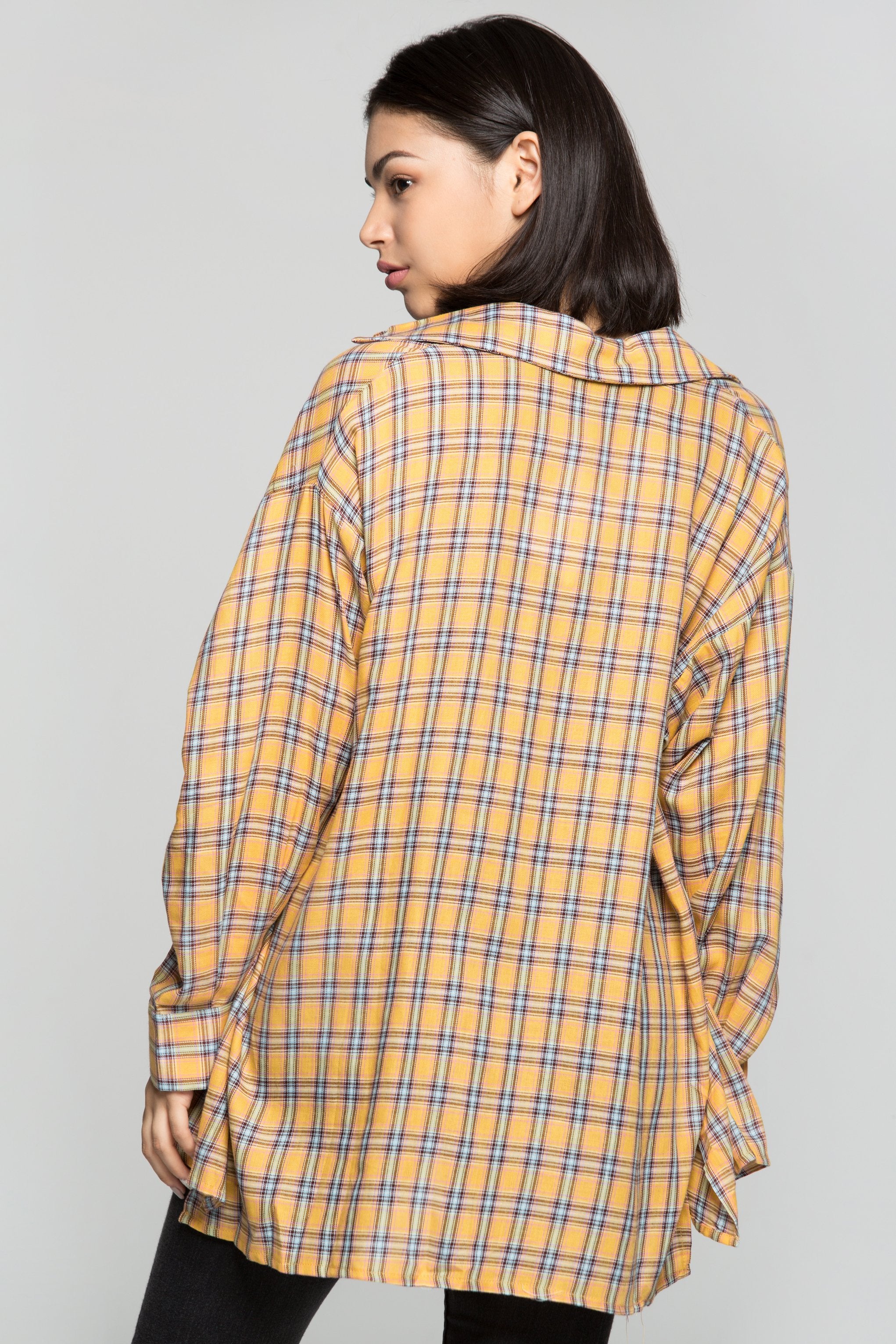 Yellow and Blue Madras Print Long Shirt - ownthelooks-Development