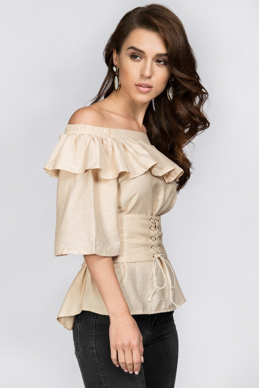 Beige Ruffled Off the Shoulder Corset Top - ownthelooks-Development