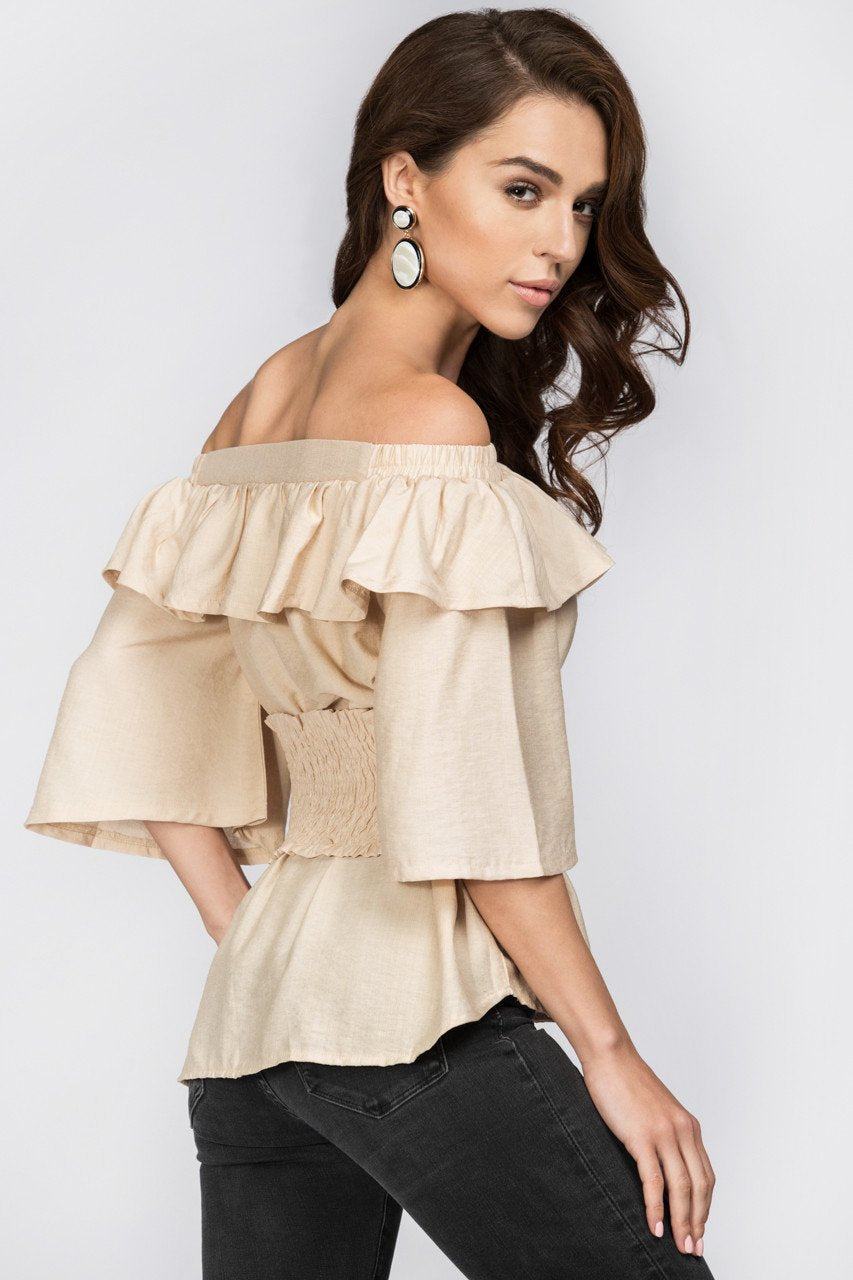 Beige Ruffled Off the Shoulder Corset Top - ownthelooks-Development
