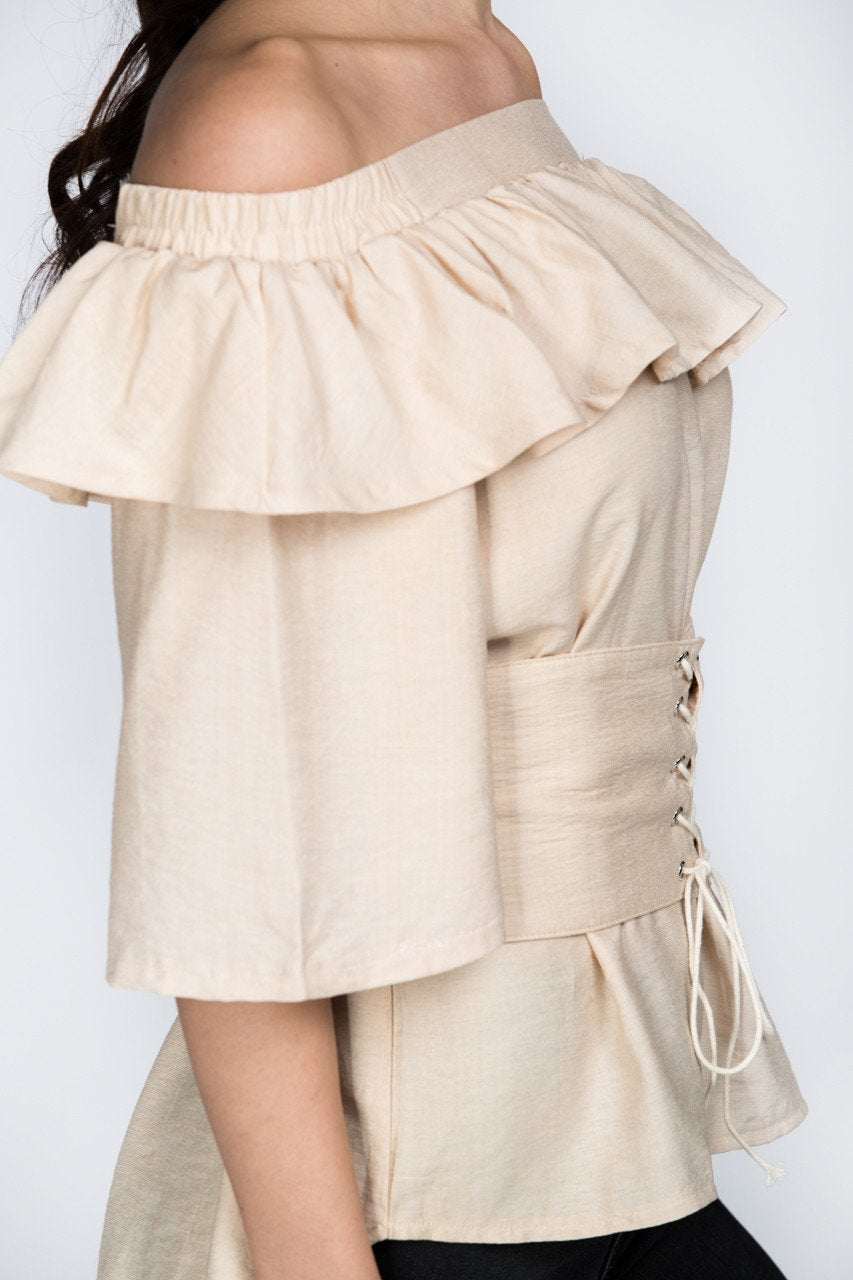 Beige Ruffled Off the Shoulder Corset Top - ownthelooks-Development