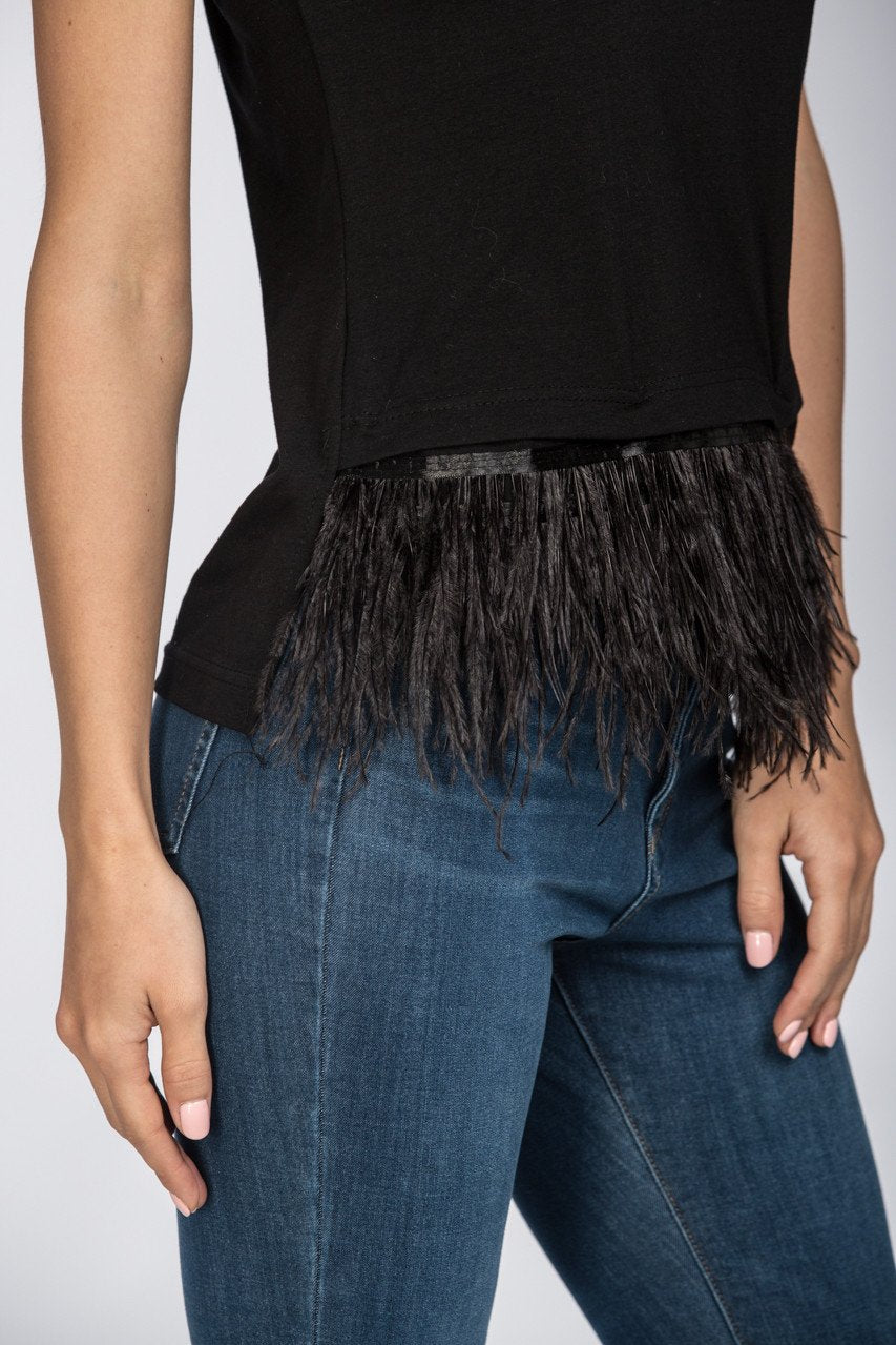 Black Feather Detail Peplum Top - ownthelooks-Development