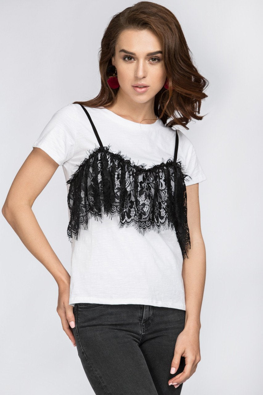 Black Lace Detail T-Shirt - ownthelooks-Development
