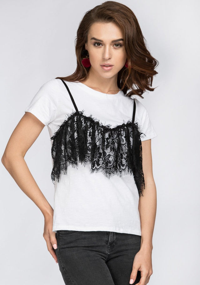 Black Lace Detail T-Shirt - ownthelooks-Development