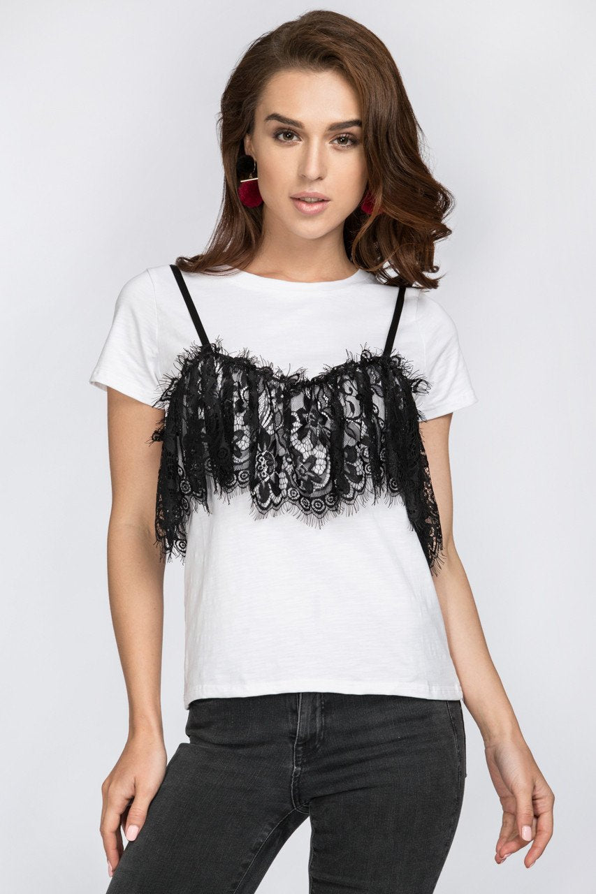 Black Lace Detail T-Shirt - ownthelooks-Development