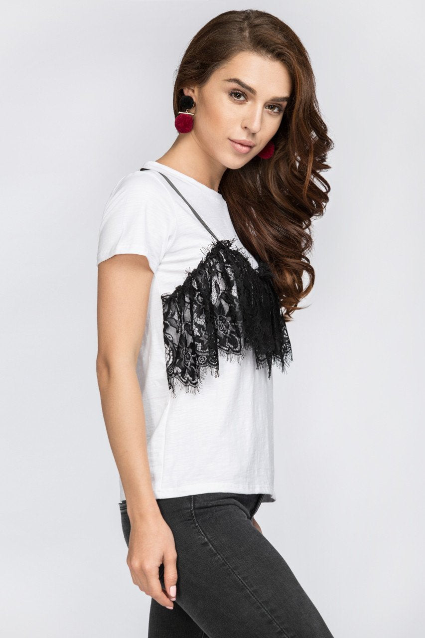 Black Lace Detail T-Shirt - ownthelooks-Development