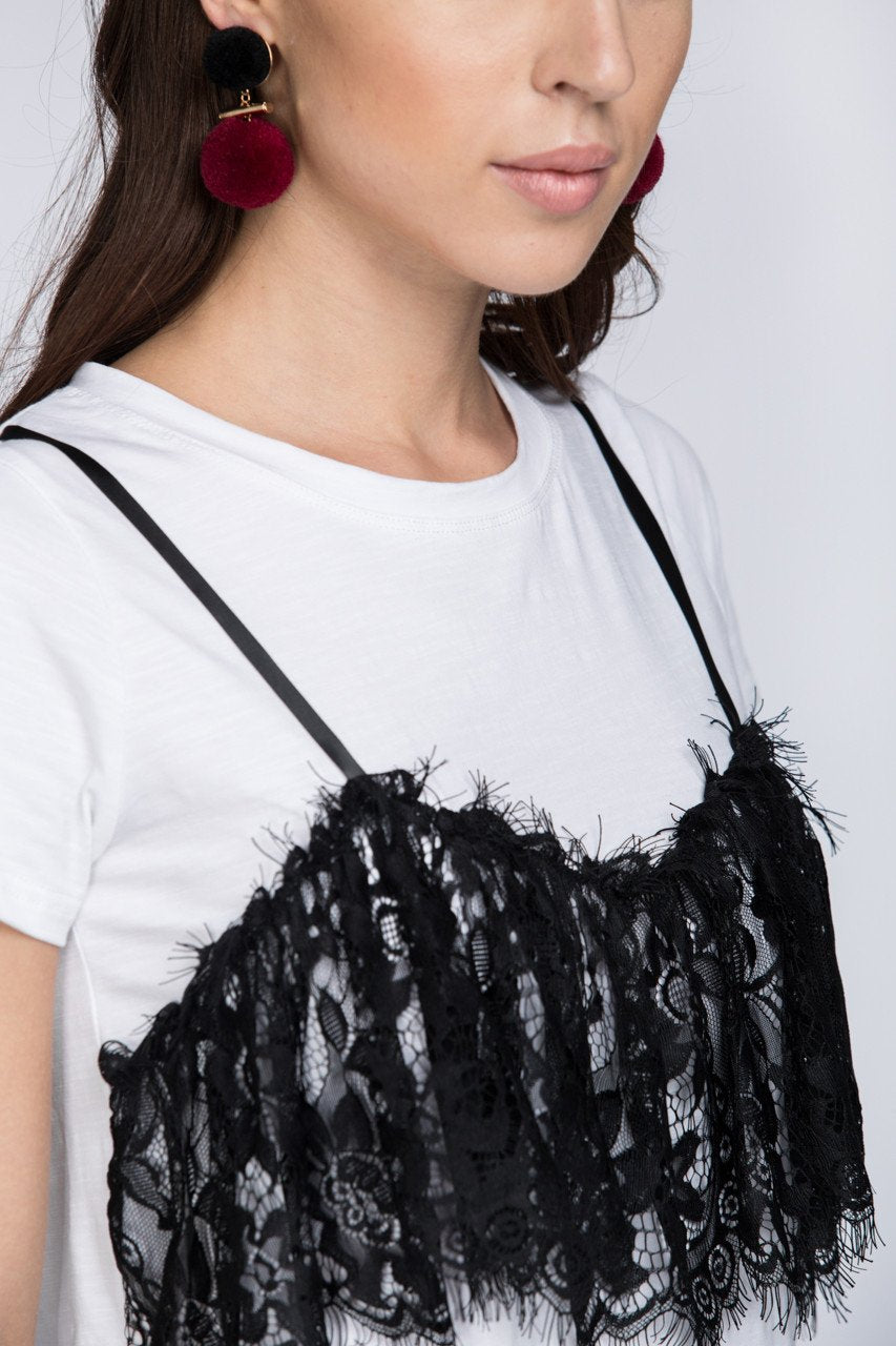 Black Lace Detail T-Shirt - ownthelooks-Development