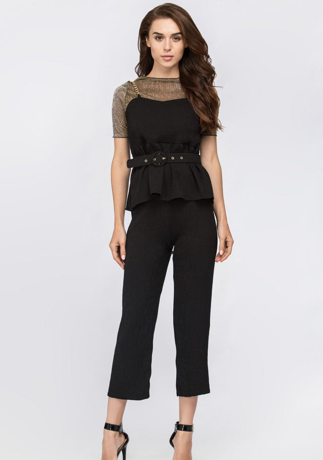 Black Metal Three Piece Peplum Jumpsuit with belt - ownthelooks-Development