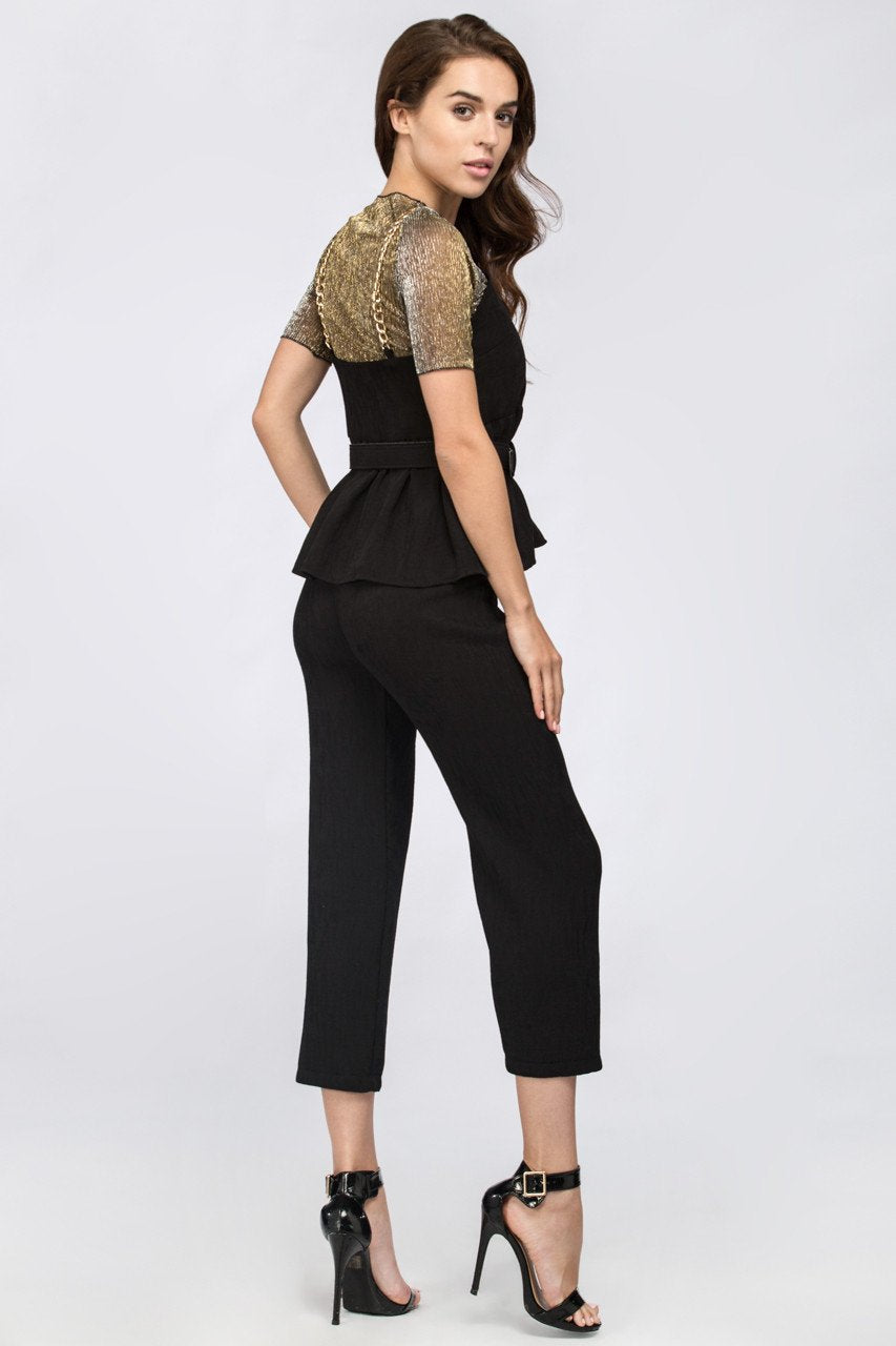 Black Metal Three Piece Peplum Jumpsuit with belt - ownthelooks-Development