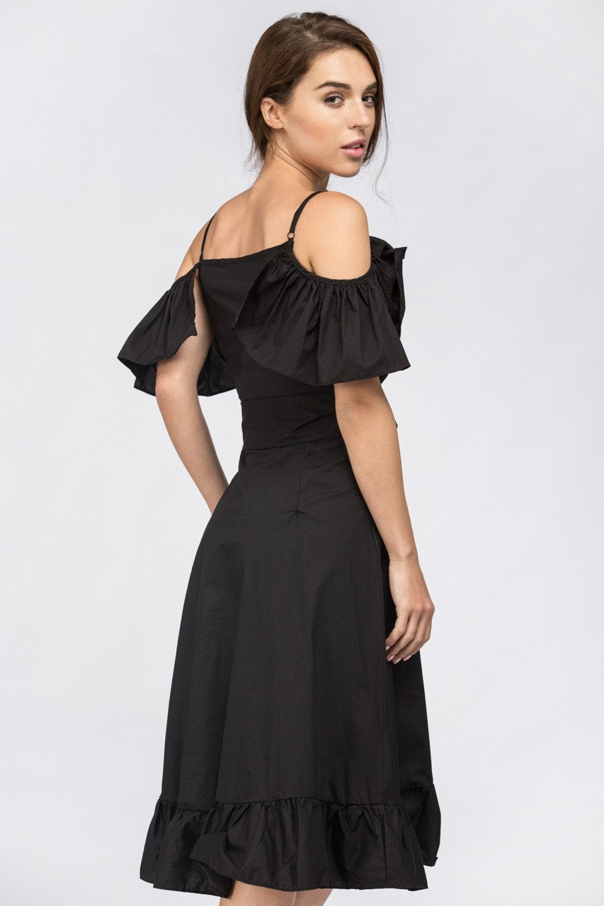 Black Ruffle off the Shoulder Midi Dress - ownthelooks-Development
