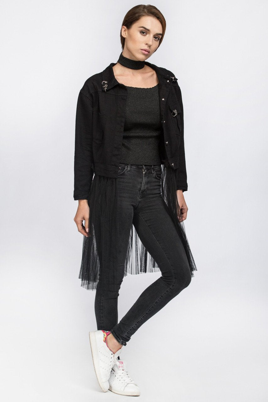Fatma Husam - Black Two Piece Denim Jacket with Removable Mesh - ownthelooks-Development