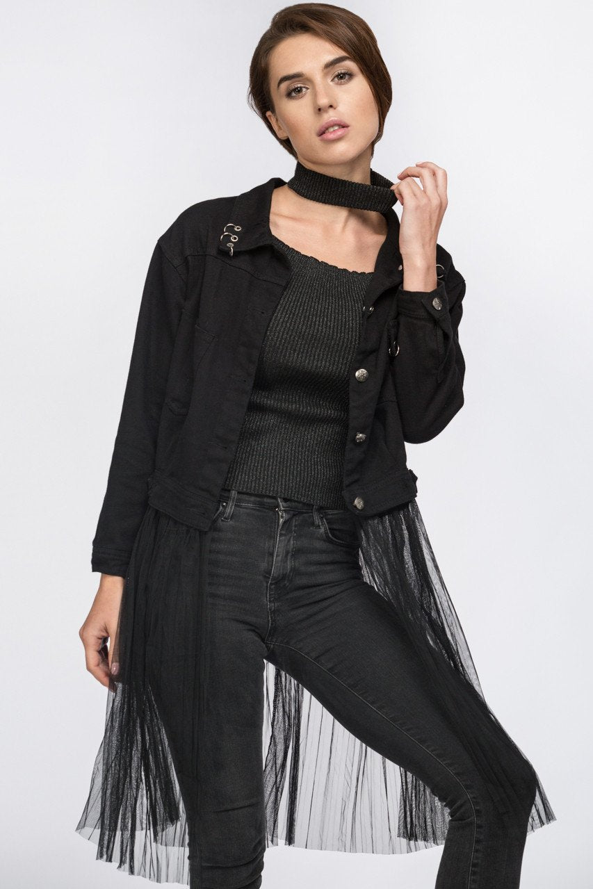 Fatma Husam - Black Two Piece Denim Jacket with Removable Mesh - ownthelooks-Development