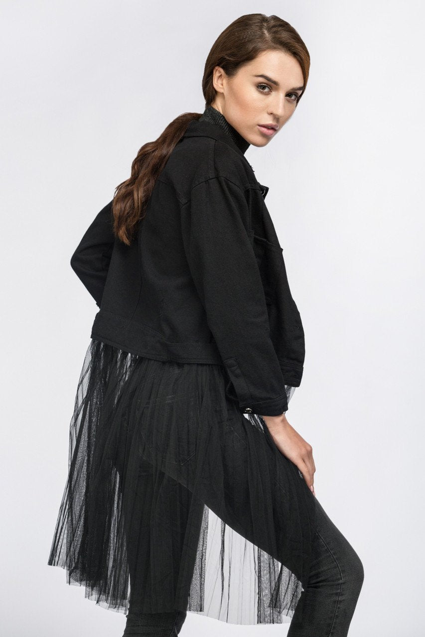 Fatma Husam - Black Two Piece Denim Jacket with Removable Mesh - ownthelooks-Development