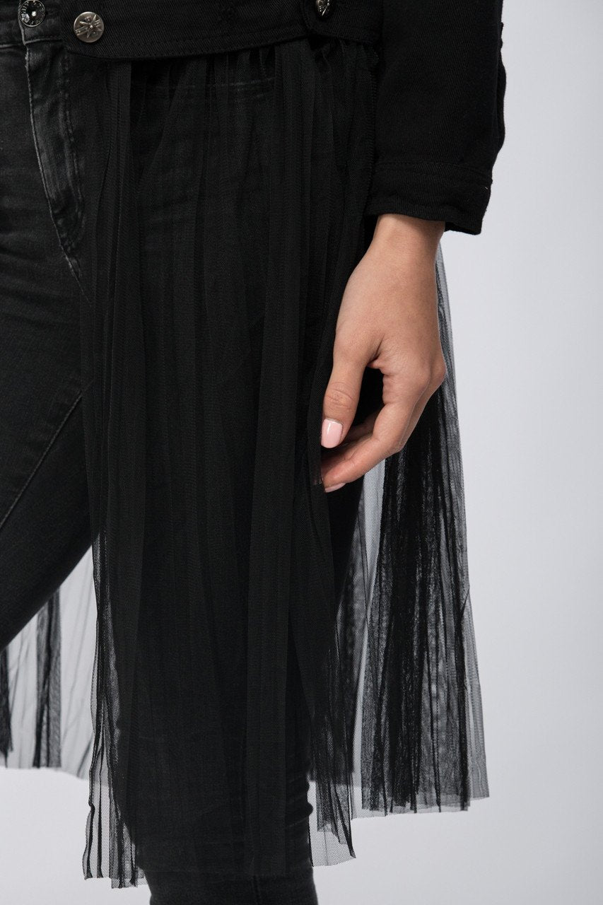Fatma Husam - Black Two Piece Denim Jacket with Removable Mesh - ownthelooks-Development