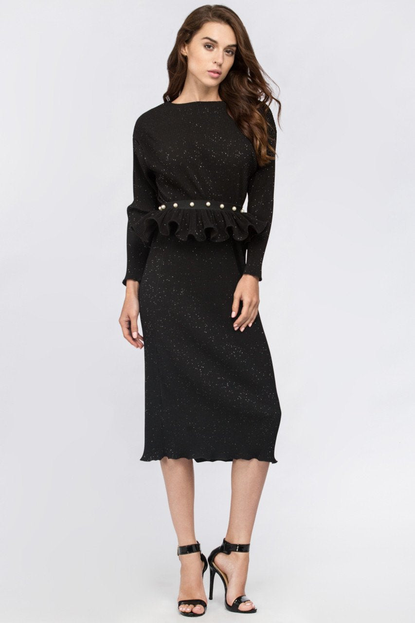 Black Galaxy Peplum Midi Dress - ownthelooks-Development