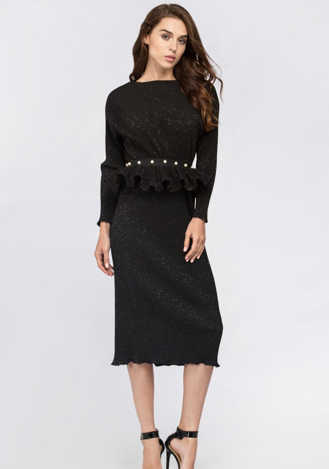 Black Galaxy Peplum Midi Dress - ownthelooks-Development