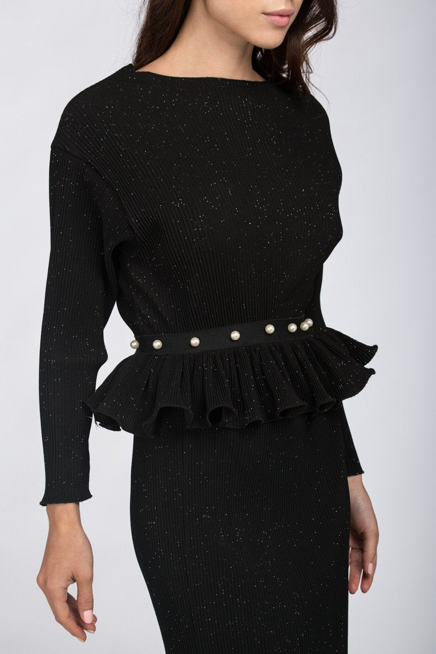 Black Galaxy Peplum Midi Dress - ownthelooks-Development