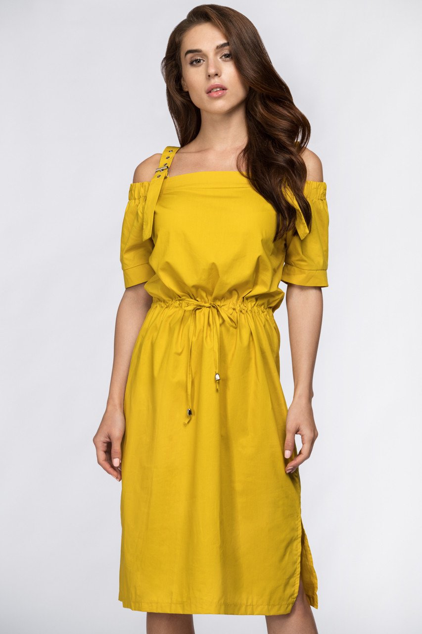 Mustard Off the Shoulder Belted Strap - ownthelooks-Development