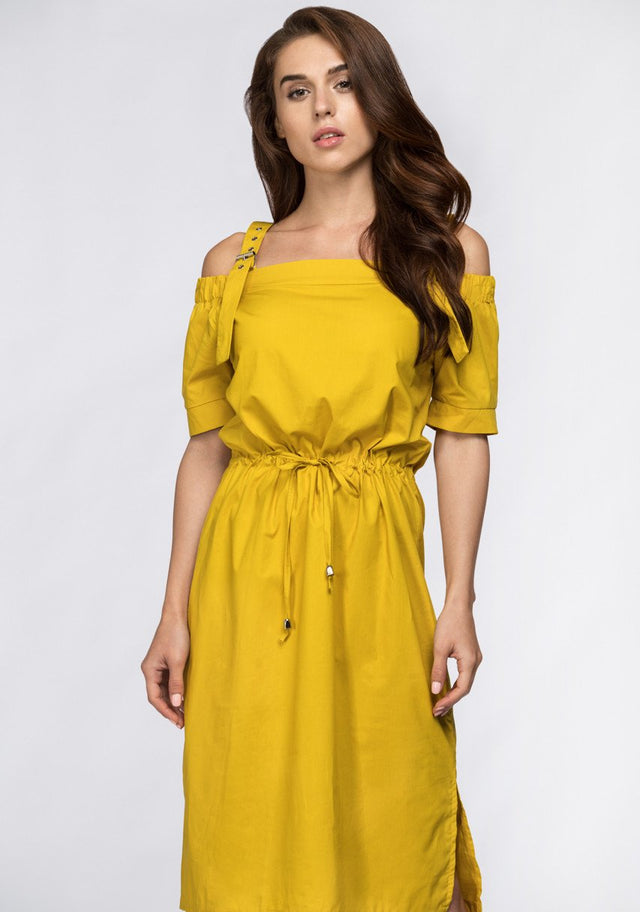 Mustard Off the Shoulder Belted Strap - ownthelooks-Development