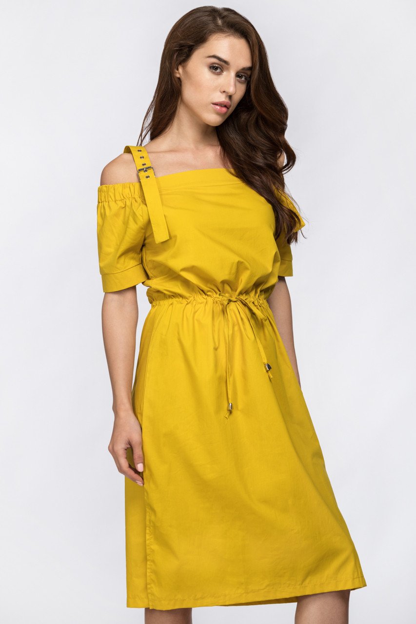 Mustard Off the Shoulder Belted Strap - ownthelooks-Development