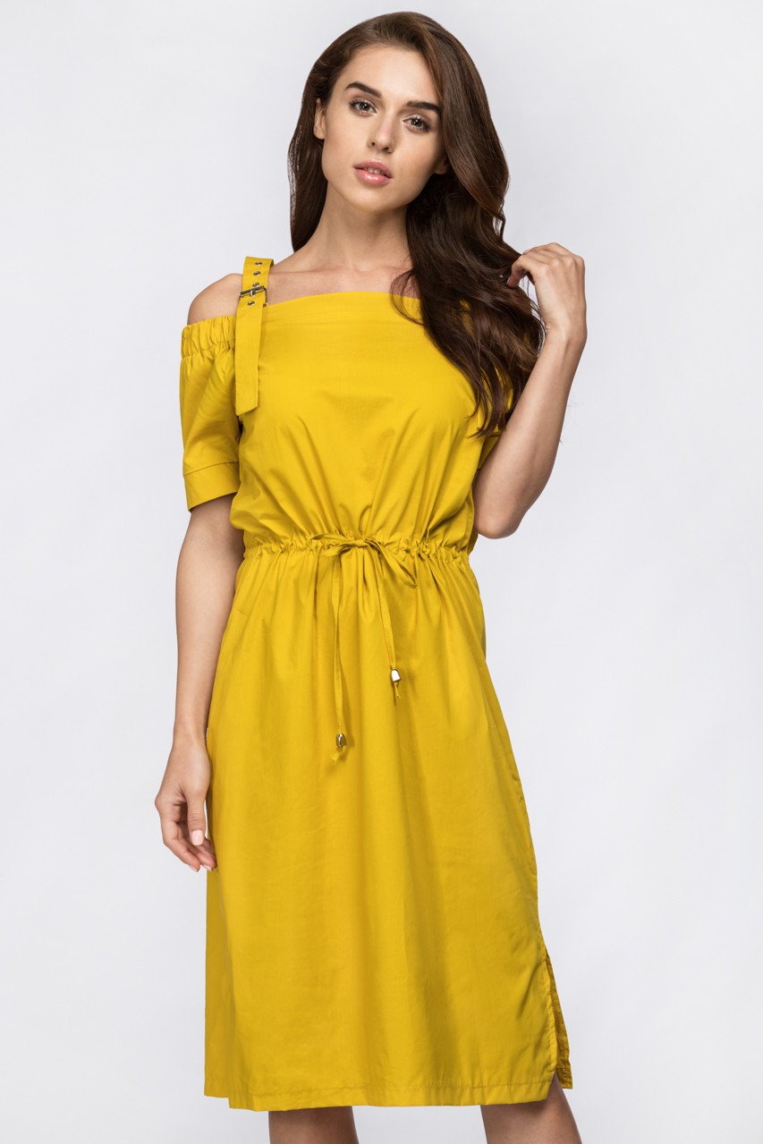 Mustard Off the Shoulder Belted Strap - ownthelooks-Development