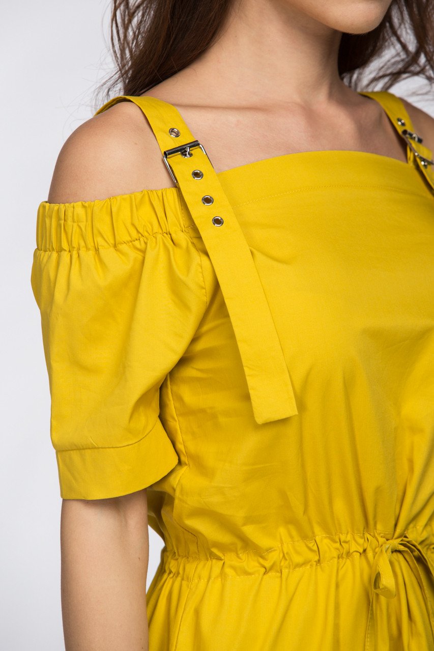 Mustard Off the Shoulder Belted Strap - ownthelooks-Development