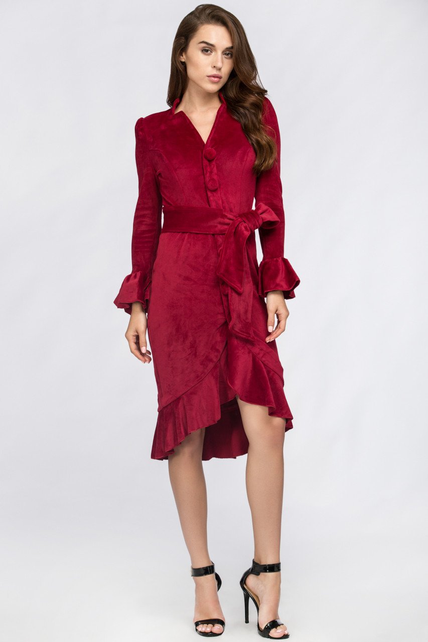Red Velvet Bell Sleeve Summer Midi Dress - ownthelooks-Development