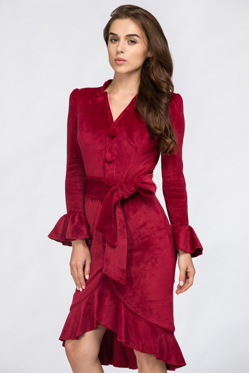 Red Velvet Bell Sleeve Summer Midi Dress - ownthelooks-Development