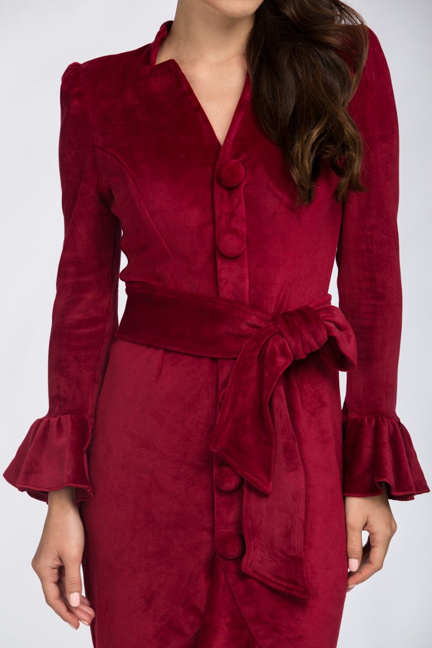 Red Velvet Bell Sleeve Summer Midi Dress - ownthelooks-Development