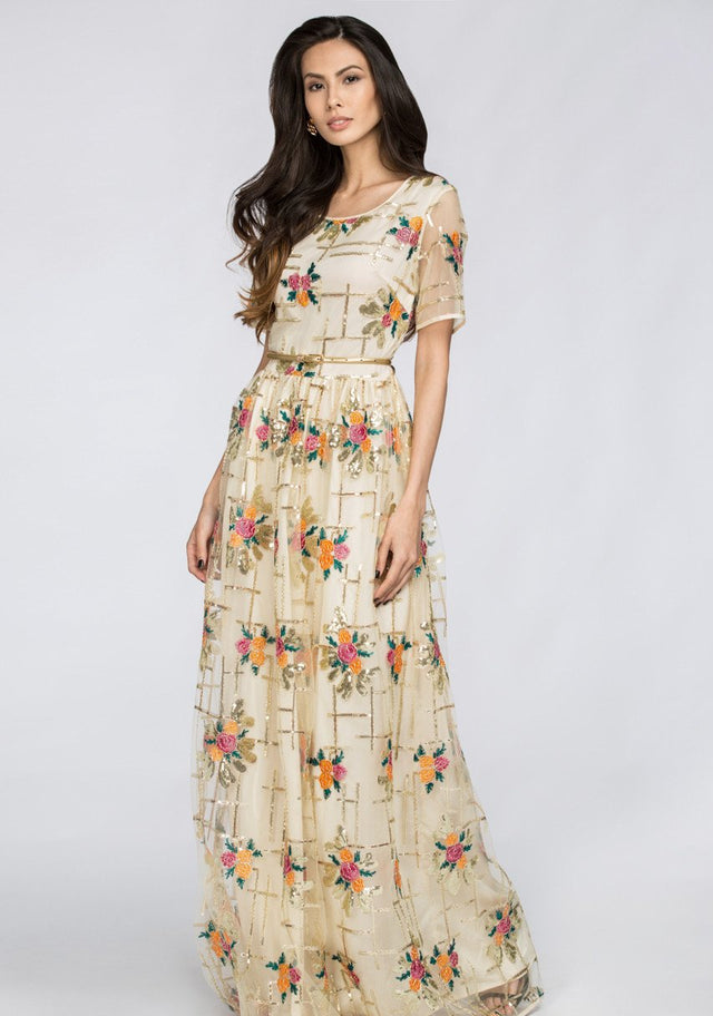 Floral Shine Layered Maxi Dress - ownthelooks-Development
