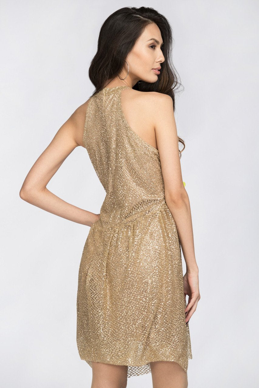Gold Glitter Halter Midi Dress - ownthelooks-Development