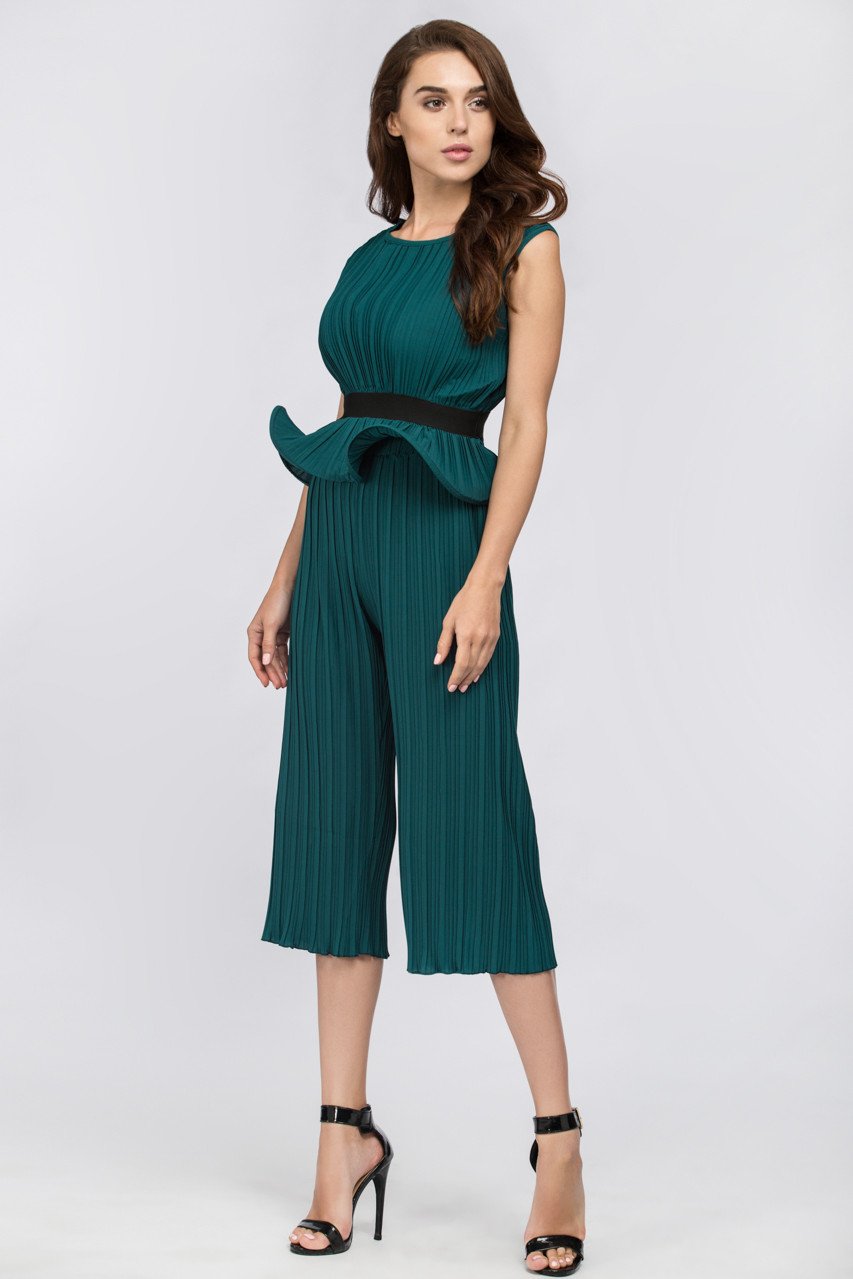 Maram Zbaeda - Green Jade Pleated Sleeveless Peplum Three-piece Set - ownthelooks-Development