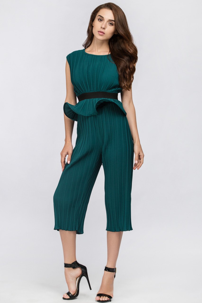 Maram Zbaeda - Green Jade Pleated Sleeveless Peplum Three-piece Set - ownthelooks-Development