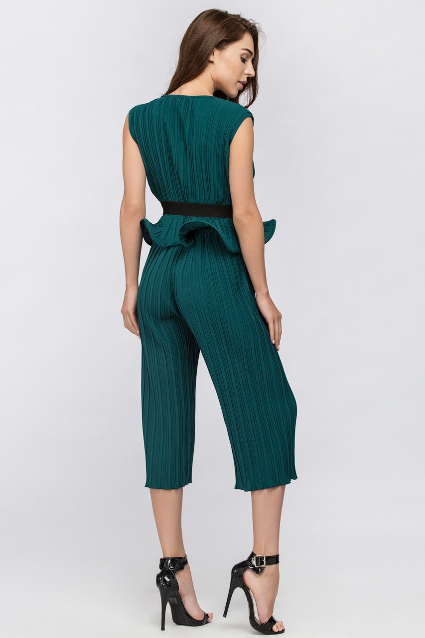 Maram Zbaeda - Green Jade Pleated Sleeveless Peplum Three-piece Set - ownthelooks-Development
