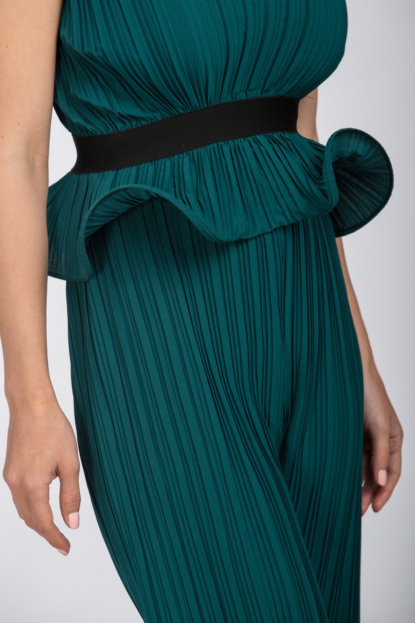 Maram Zbaeda - Green Jade Pleated Sleeveless Peplum Three-piece Set - ownthelooks-Development