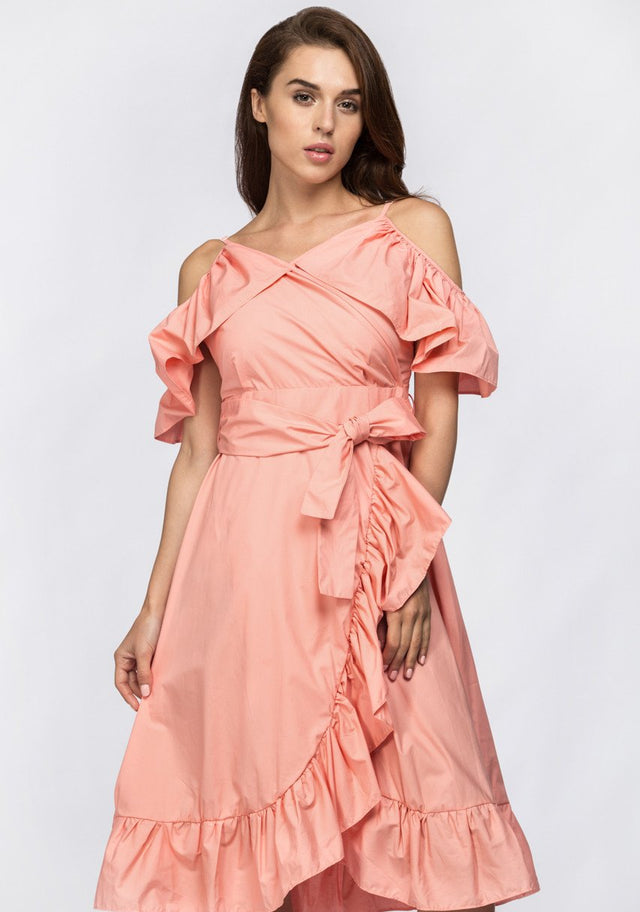 Maram Zbaeda - Peach Summer Ruffle Midi Dress - ownthelooks-Development