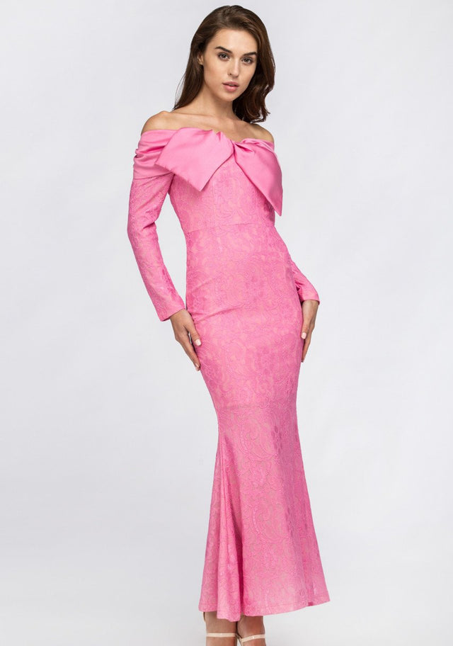 Pink Bow Lace Maxi Dress - ownthelooks-Development