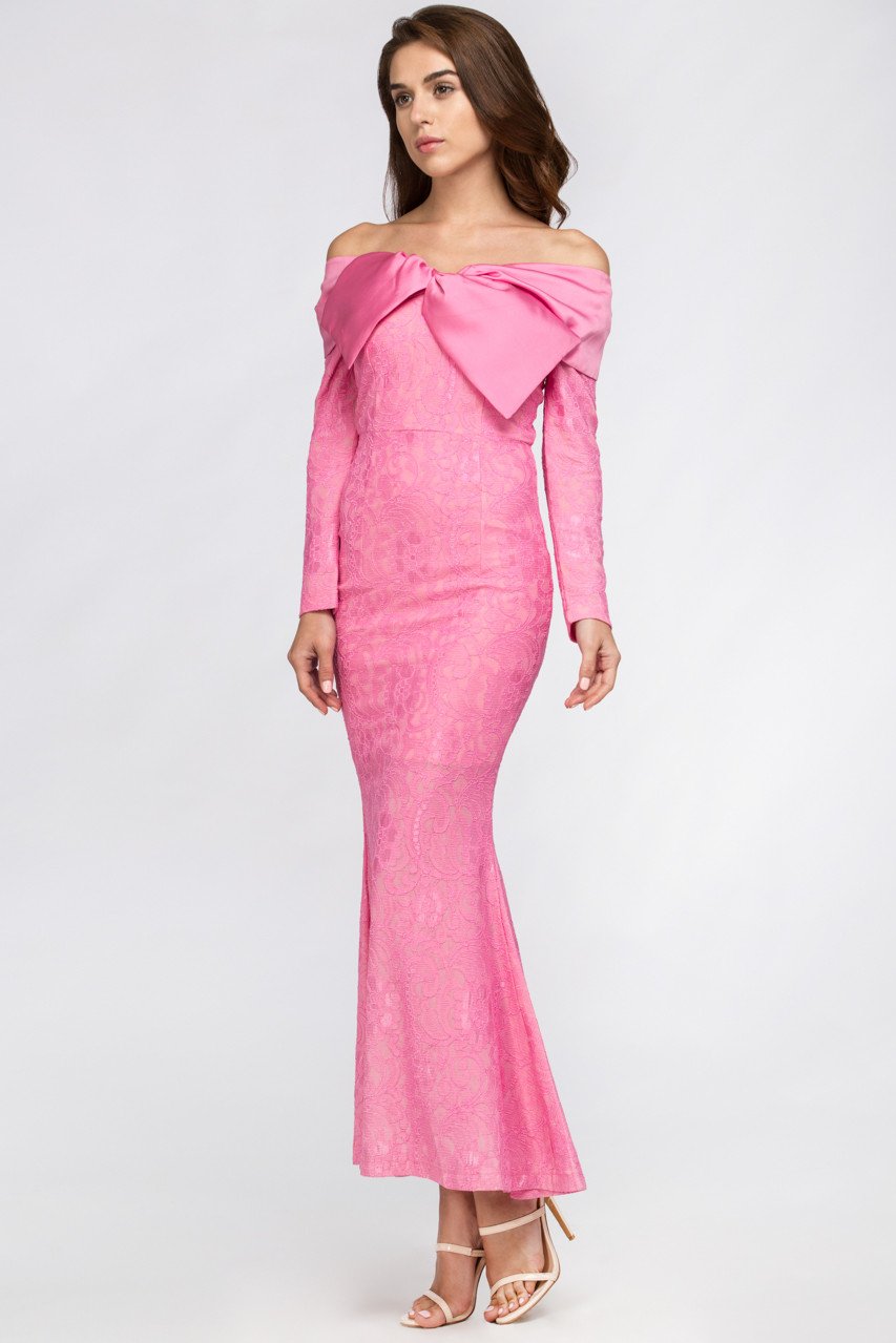 Pink Bow Lace Maxi Dress - ownthelooks-Development