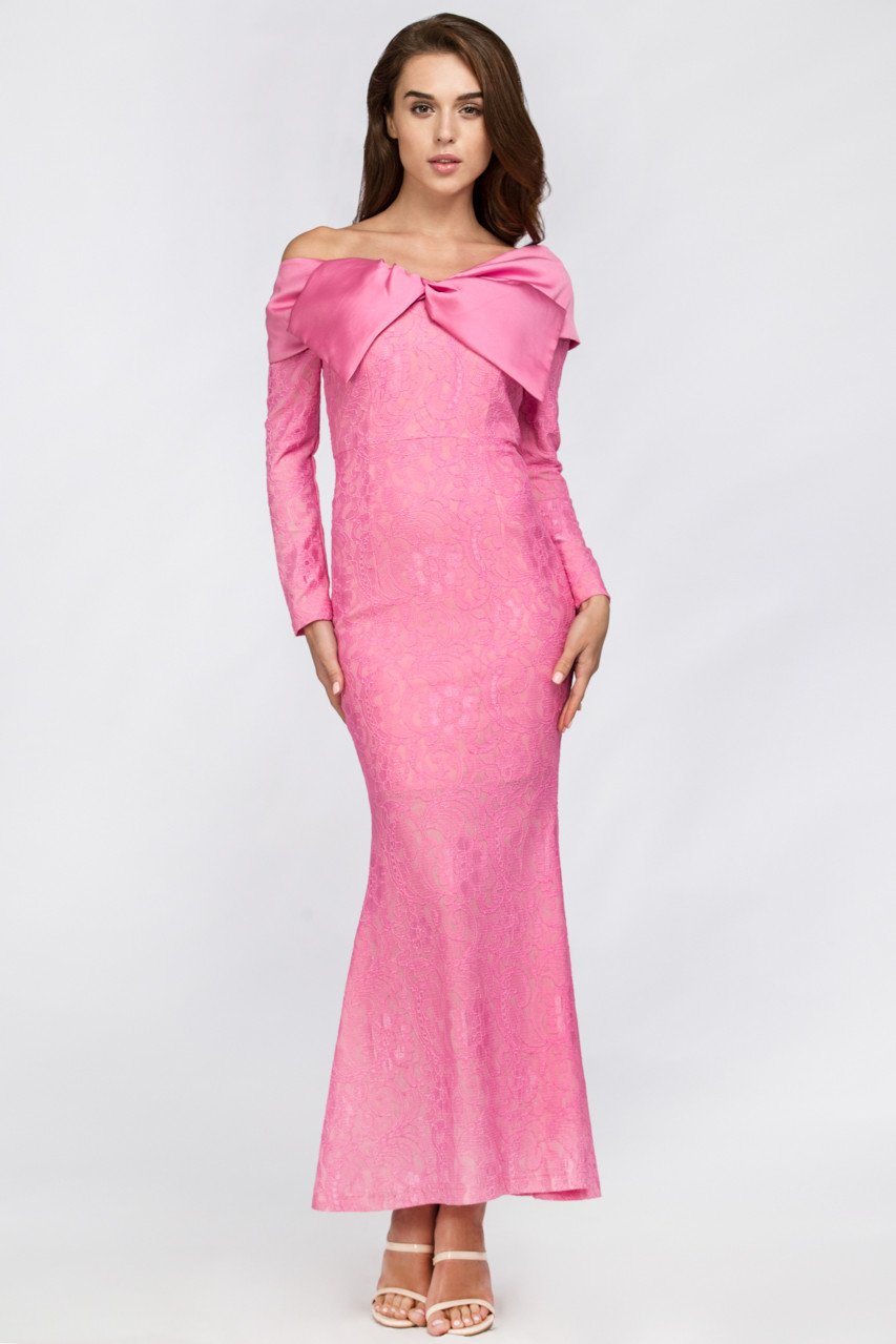Pink Bow Lace Maxi Dress - ownthelooks-Development