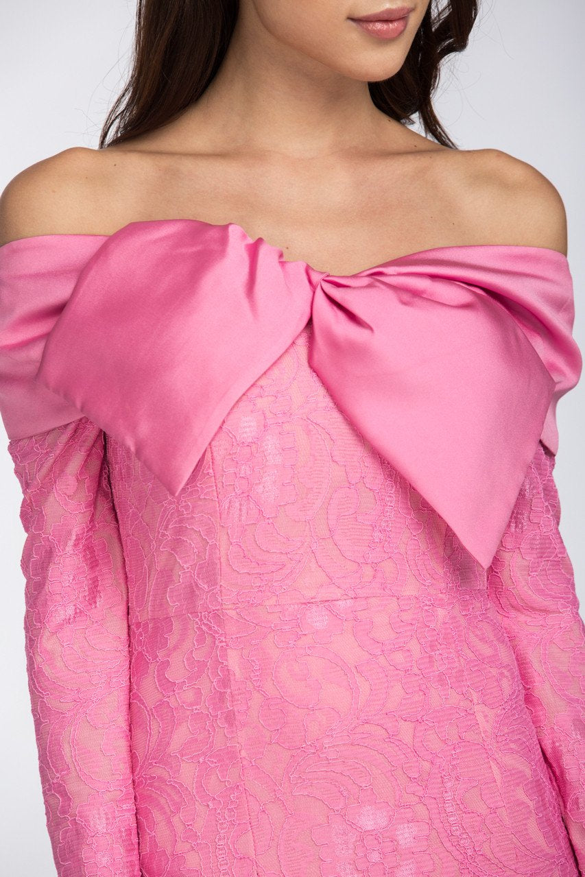 Pink Bow Lace Maxi Dress - ownthelooks-Development