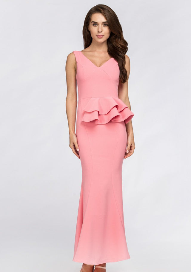 Pink Pearl Peplum Maxi Dress - ownthelooks-Development