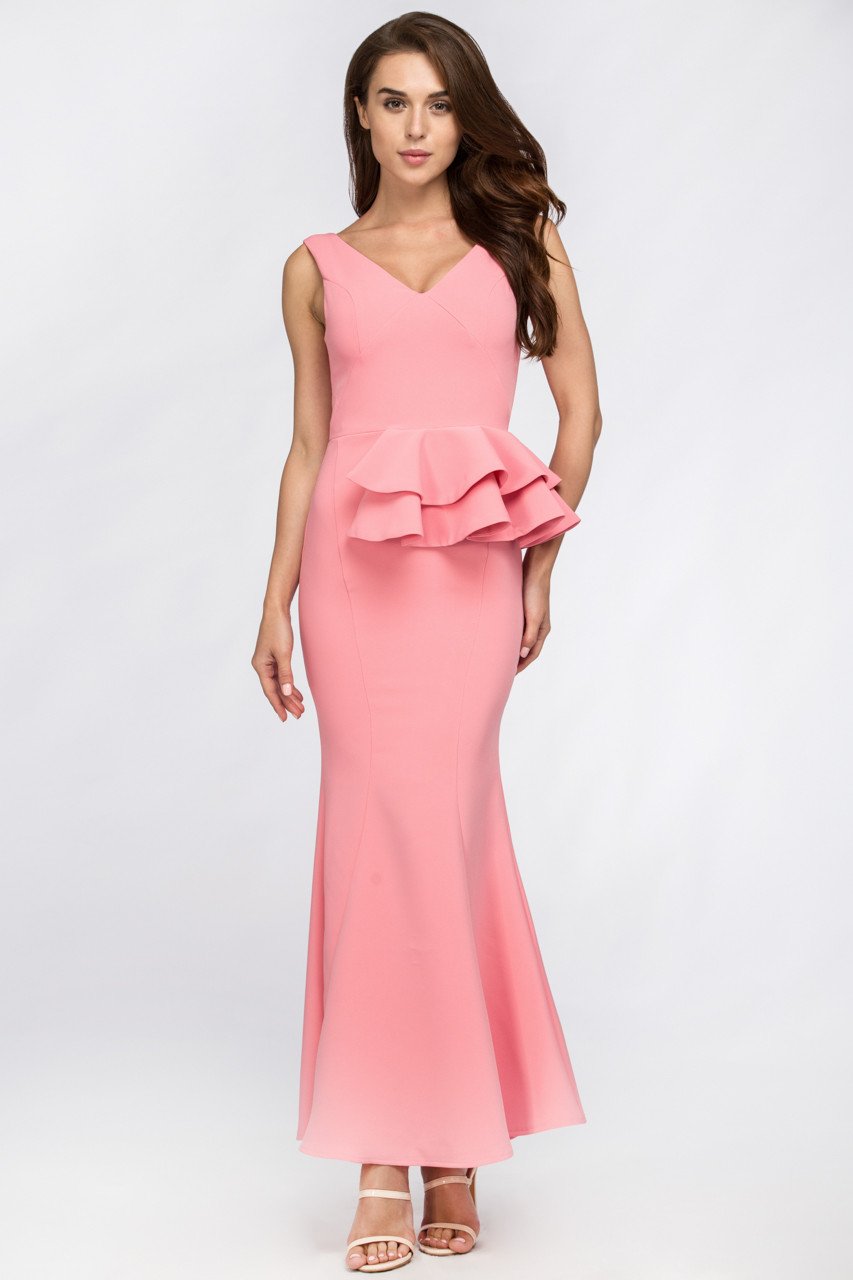 Pink Pearl Peplum Maxi Dress - ownthelooks-Development