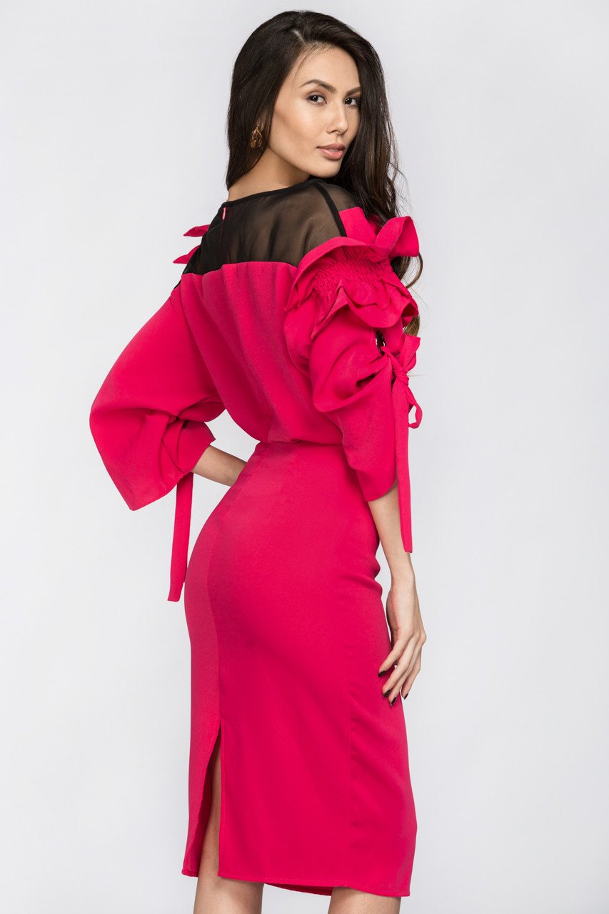 Deema Al Asadi - Pink Ruffled Puff Sleeve Midi Dress - ownthelooks-Development